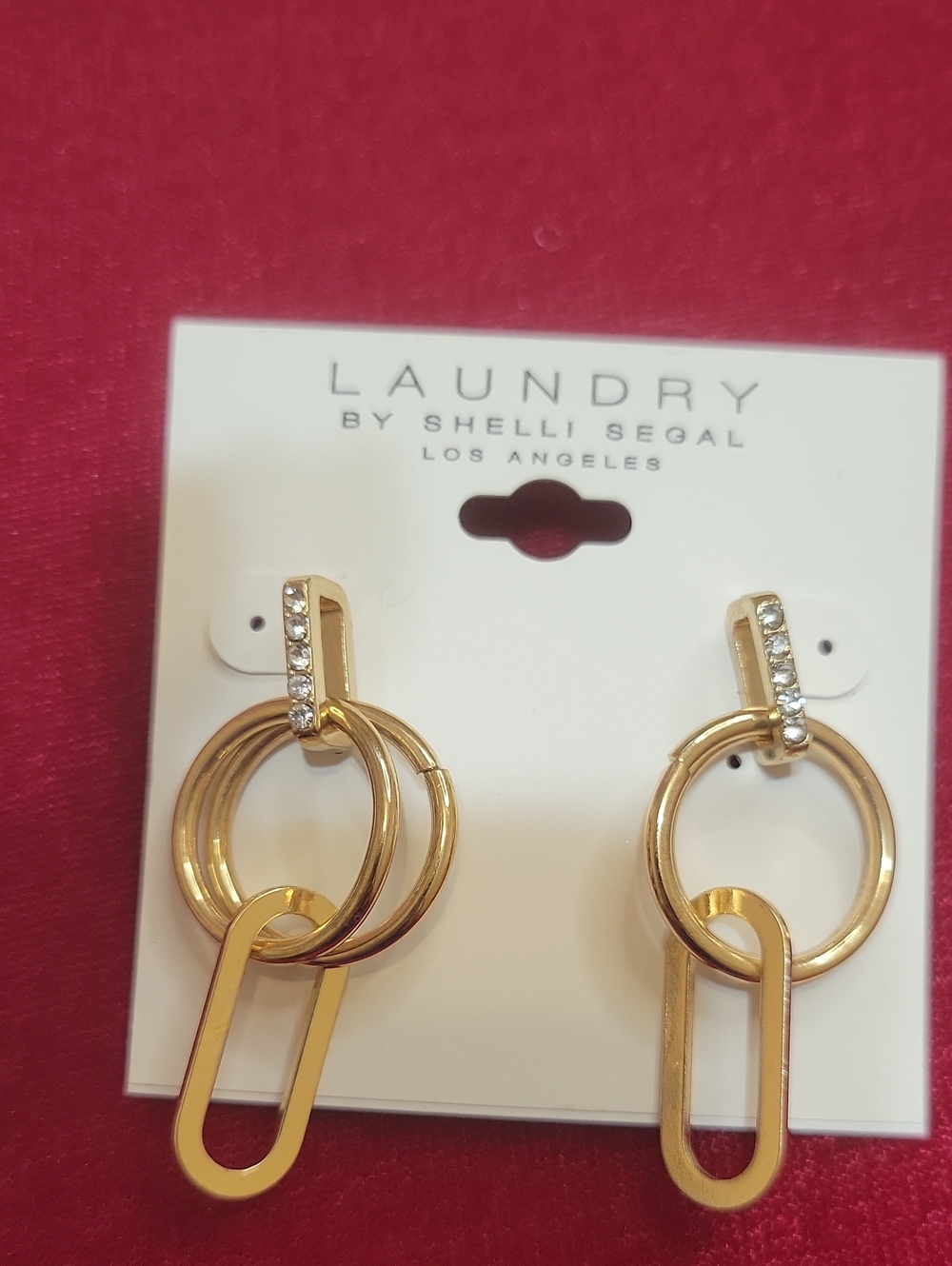 Laundry By Shelli Segal Gold Multi-Ring Drop Earrings with Crystal Accents